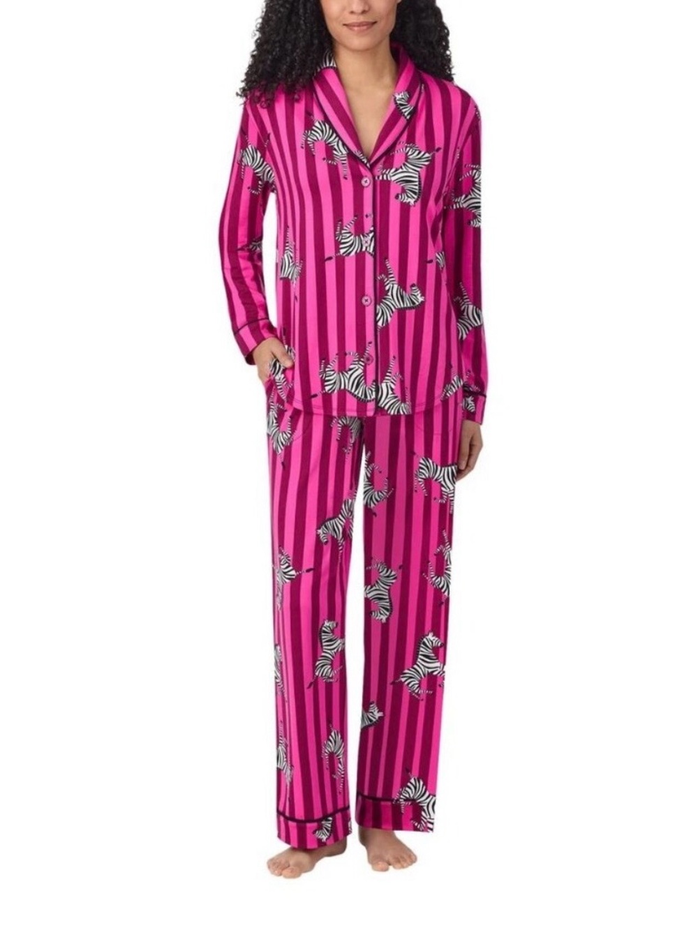 Room Service Zebra Striped Pink Long Sleeve Pajama Set